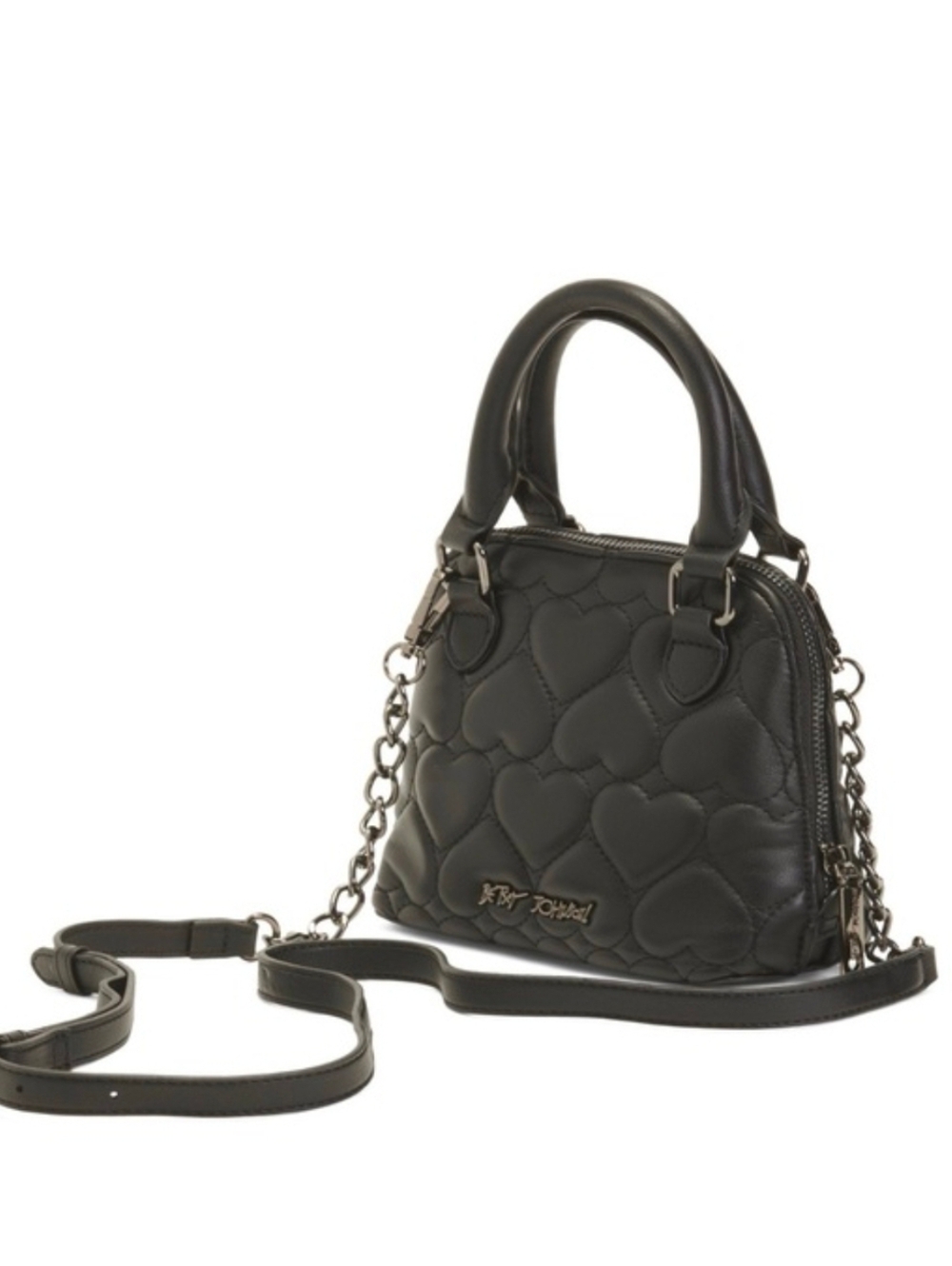 Black Quilted Heart Satchel Handbag with Teddy Charm - Picture 5 of 6